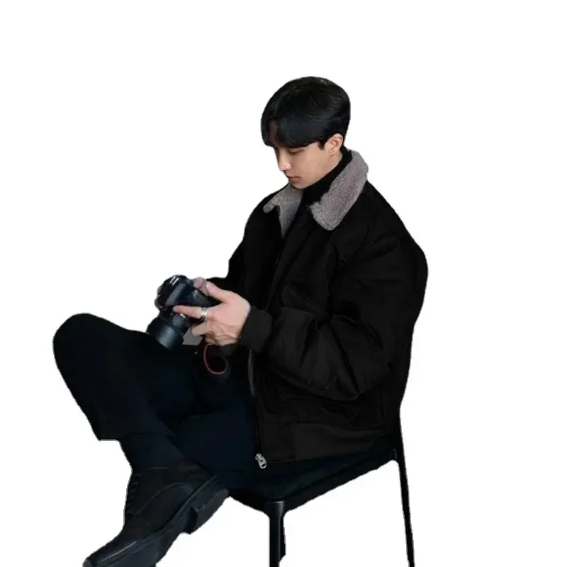 Men's ClothingParkas Winter Velvet Thickened Short Autumn Street Jacket Turndown Colllar Long Sleeves Zipper Pockets Jackets