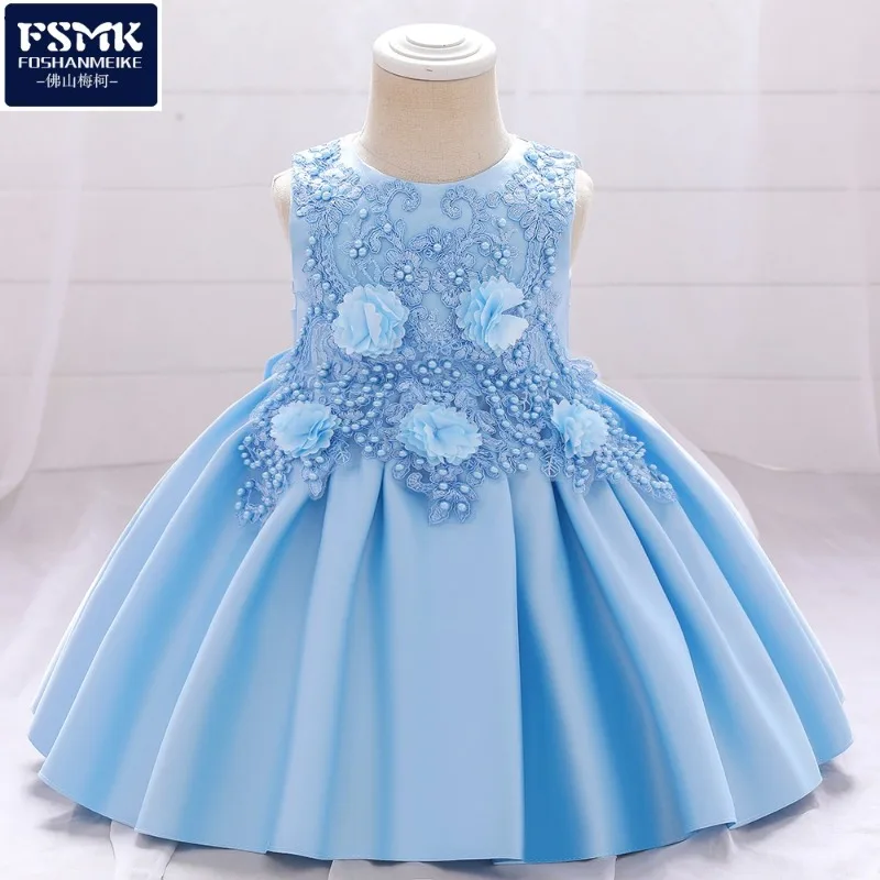 

2023 European and American Children's Clothing New Girl Dress Baby Baby Dress with Pearl Flower Tutu Skirt Baby Girl