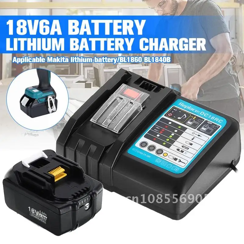 

Suitable Lithium Ion for Makita 18v Battery 6Ah BL1840 BL1850 BL1830 BL1860B LXT400 With Charger BL1860 Rechargeable Battery