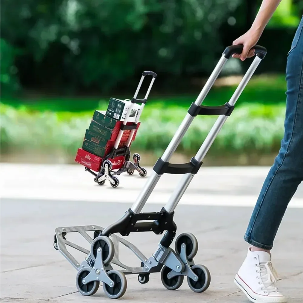 Folding Stair Cart Portable Aluminum Alloy Trolley Upstairs Cargo With Wheels Climbing Travel Folded Trolleys folding shopping cart