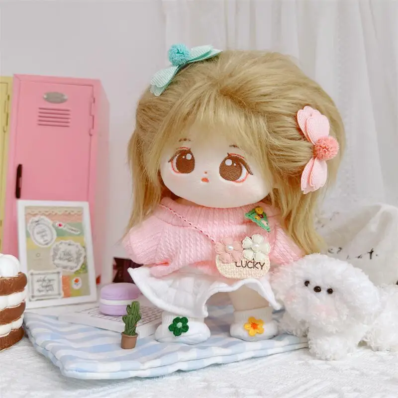 

20cm Kawaii Pink Sweater Warm Skirt Fall Suit Plush Cotton Doll Cute Soft Stuffed Doll for Kids Toys DIY Clothing Accessories
