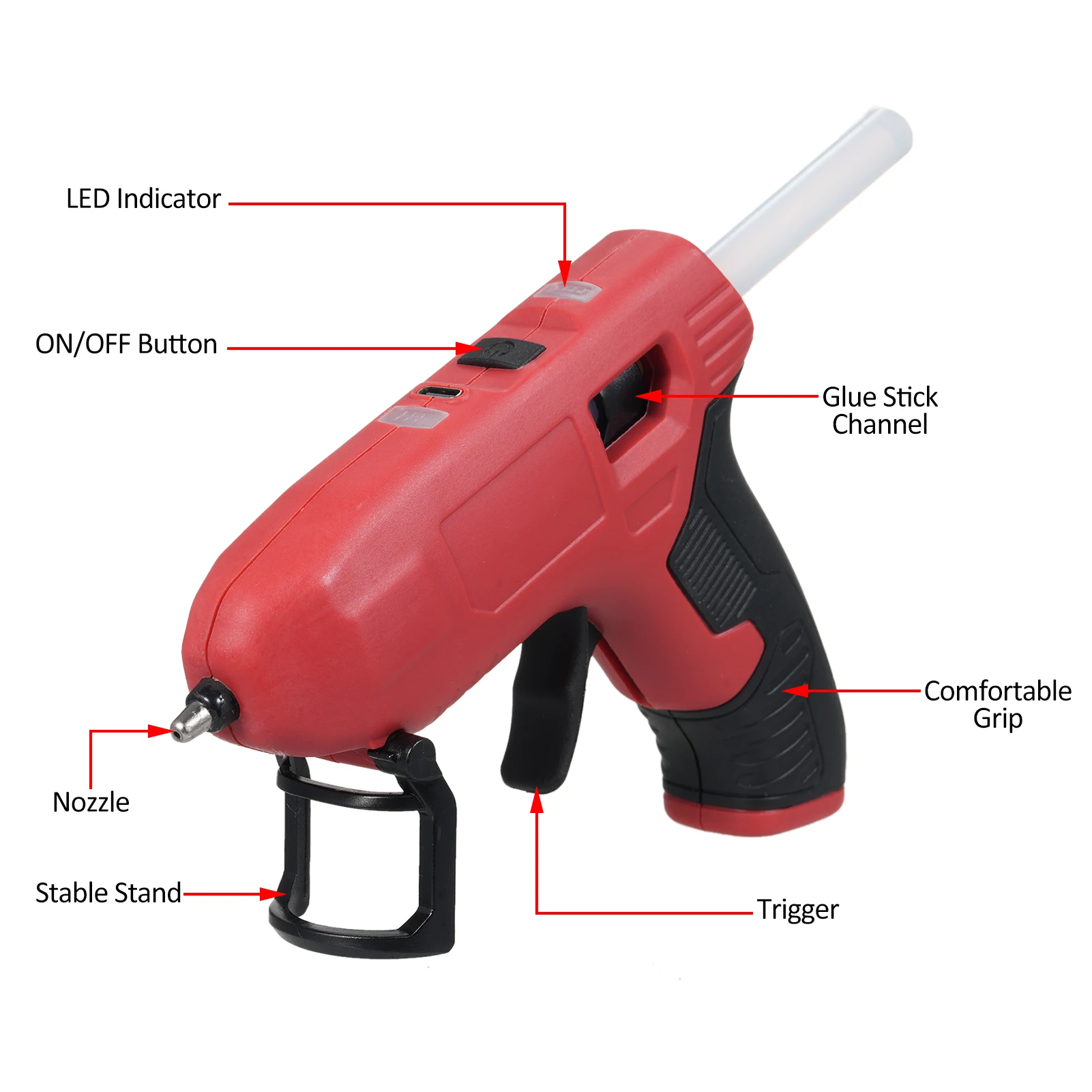 Geevorks 4.2V Cordless Hot Glue Machine Type-C Rechargeable Wireless Mini Hot Melt Glue Machine with 15 Glue Sticks