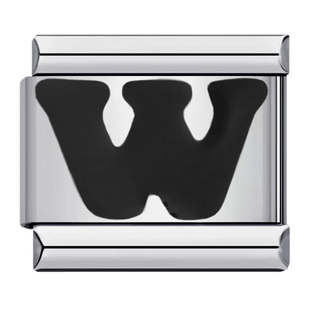 Elegant Glaze Black Italian Letter Charms Stainless Steel Bracelet for Women and Men Jewelry Making