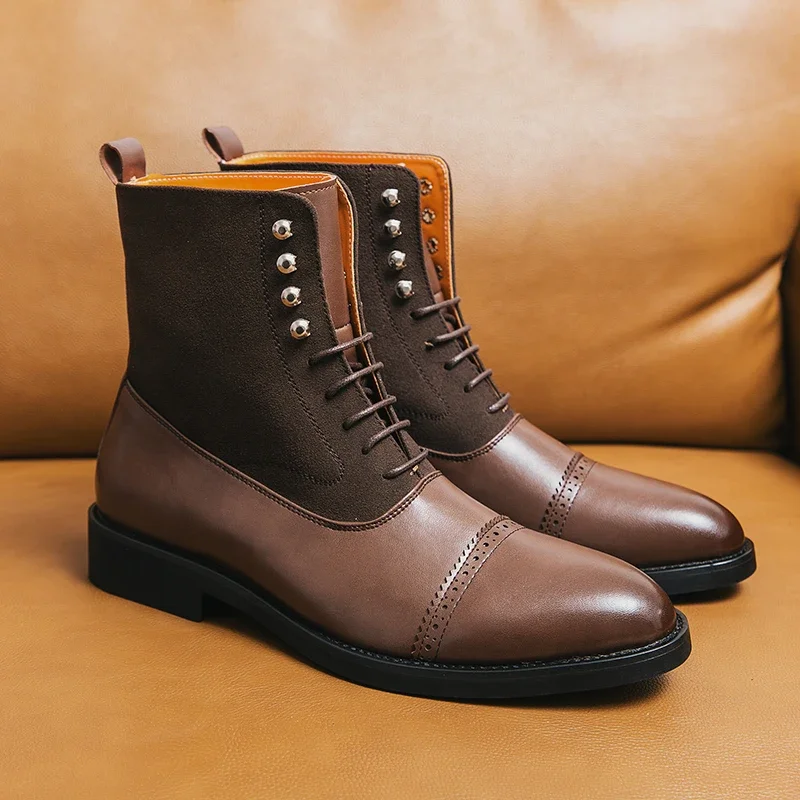 

Brand British style short boots men's black Chelsea boots leather casual shoes men's leather shoes big size:38-47 boots for men