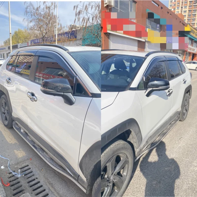 Translucent Car Window Visor Rain Guard Deflector Awnings Shelters Stainless Steel Trim For Toyota RAV4
