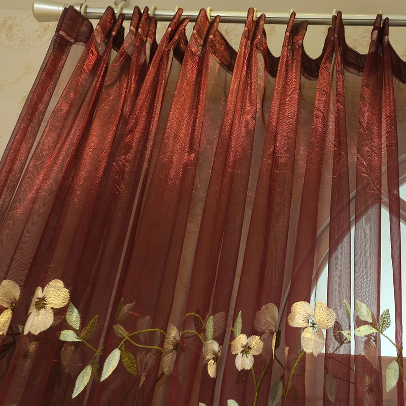 Embroidered Sheer Curtains For Living Room Window Tulle Curtain Drapes For Bedroom Luxury Floral Cortinas Made sheer curtains window curtains decor curtains light filtering curtains embroidered curtains