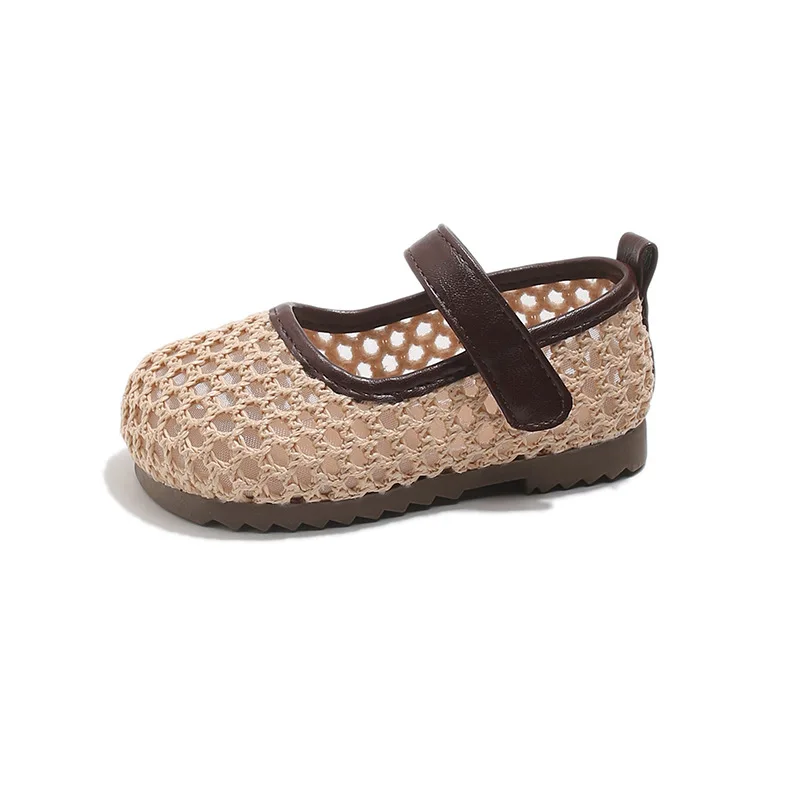 Girls Shoes 2026 Spring Summer Children Flats Cut-outs Breathable Shoes For Girl Fashion Design Kids Close-toed Sandals Beige - 6