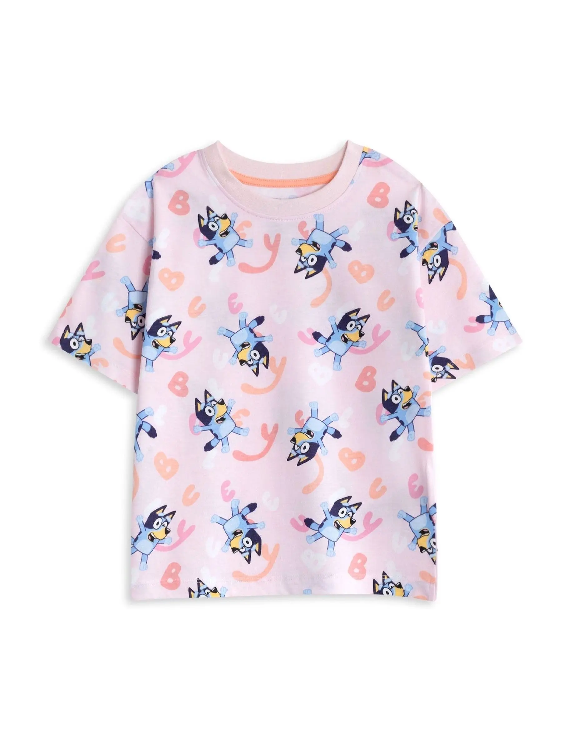 Bluey Animation 키즈 티셔츠 반바지 세트 가족 부모-자식 매칭 의상 여름 통기성 어린이 반팔 탑 비치 바지