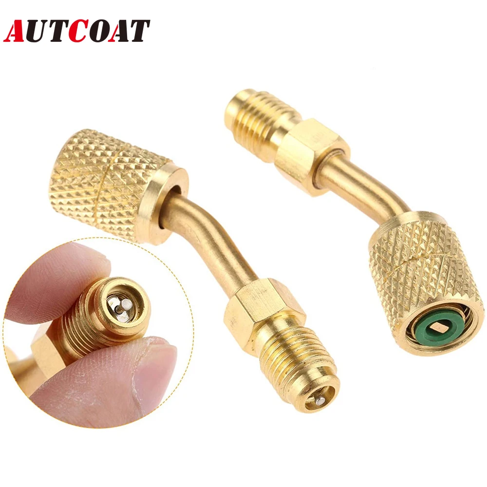 1Set R410a Charging Vacuum Port Adapter Brass Converter with Thimble 5/16 Inch Female Quick Coupler to 1/4 Inch Male Flare brass r410a adapter for refrigerant hvac mini split air conditioners 1 4 male 5 16 female charging hose pump