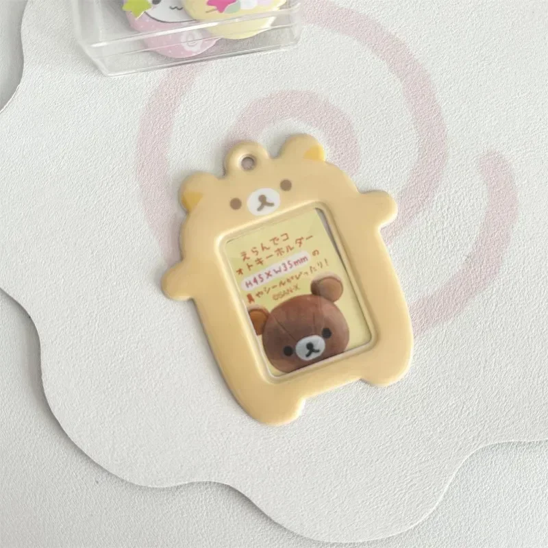2 Inch Cute Korea Bear ID Card Holder Binder Mini Photo Display Korea Idol Cards Protective Sleeve Pendant Stationery