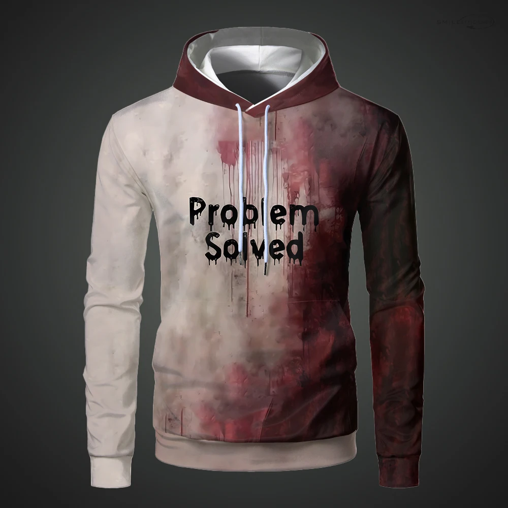 Casual Hoodie I'M Fine Bloody Mens Hoodies Problem Solved Blood Funny Weird Hoodied Sweatshirt Halloween Casual Horror Retro Pullover Clothes