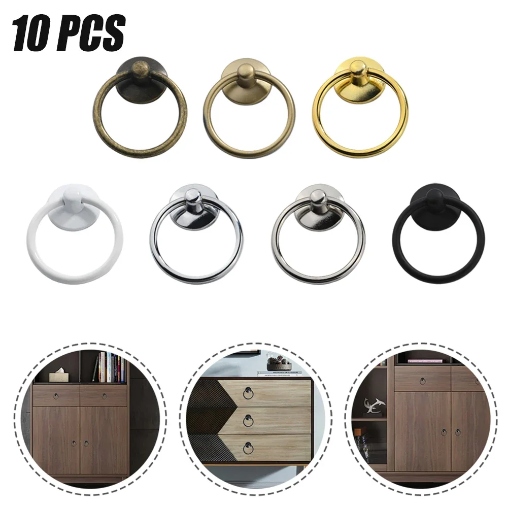10Pc Vintage Round Ring Furniture Door Pull Handle Alloy Cabinet Dresser Drawer Knobs Handle Cupboard For Jewelry Box Door Ring door handles cabinet handles