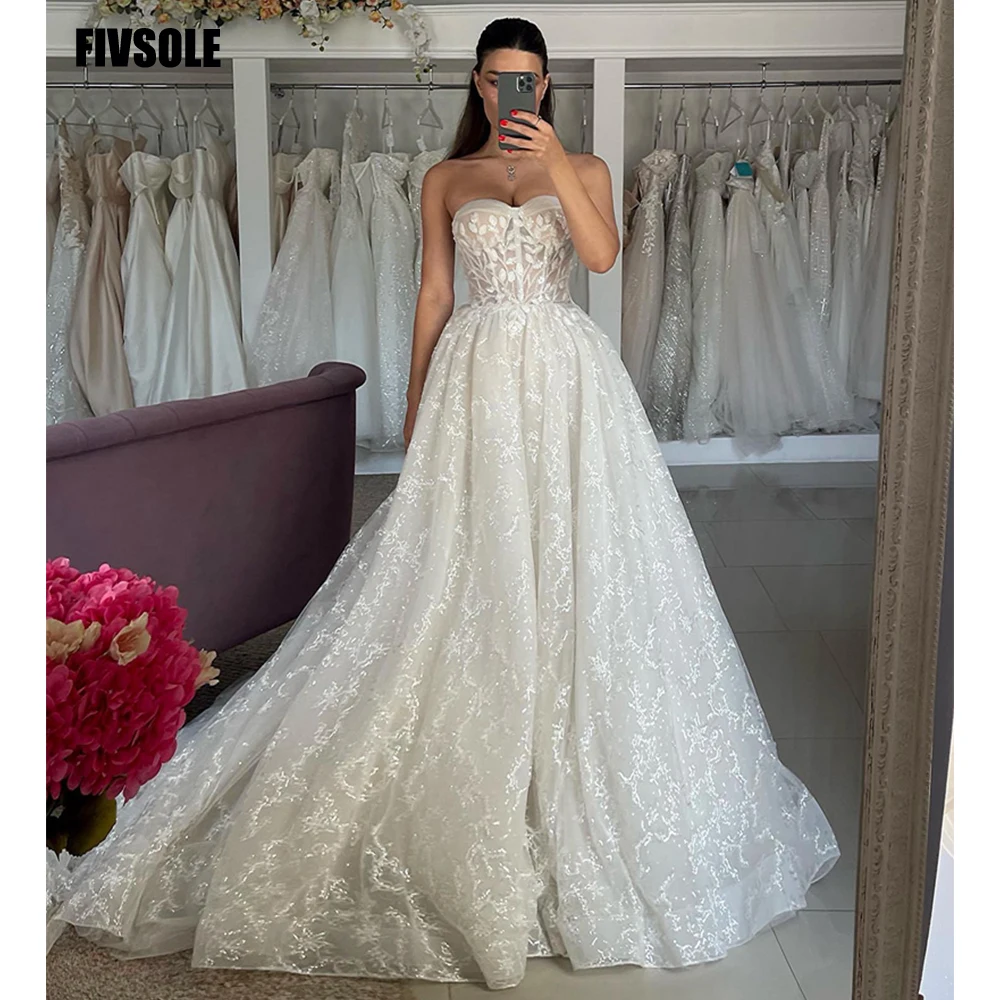 

Fivsole A-line Sparkly Tulle Wedding Dress Sweetheart Appliques Vestidos De Novia Sleeveless Bridal Gowns Boho Robe De Mariée