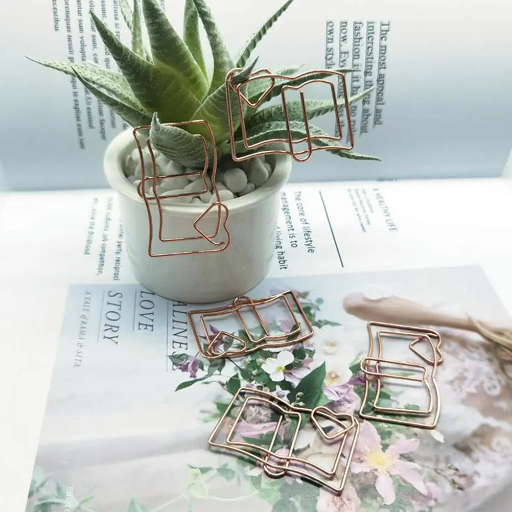 20Pcs 책 모양 종이 클립 노트 용 스테인레스 스틸 메모 클립 북마크 사무용 문구 메모 클램프 사무용품,