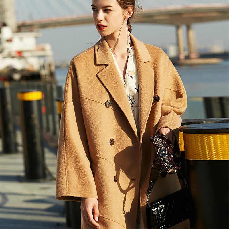

2023 New Women's Double-sided Wool Coat Women's Suit Collar Solid Color Long Style Atmosphere Classic Coat