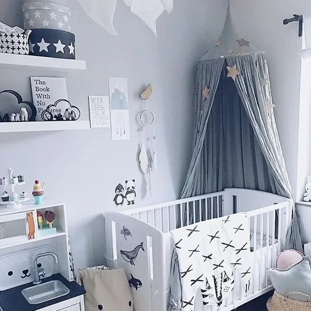 Tentes de maison de jeu pour enfants, rideau de lit CAN Amendments, tente de face pour bébé, décor de chambre d'enfant, moustiquaire bretonne ronde, cantonnière 3