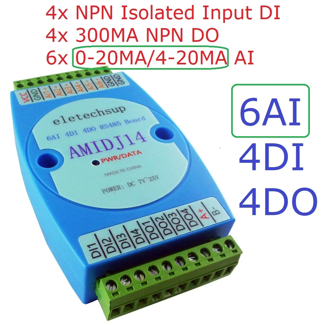 

6AI-4DI-4DO Multi-function RS485 Collector Analog Digital Input & Output MODBUS RTU PLC Expansion Board DC 12V 24V AMIDJ14