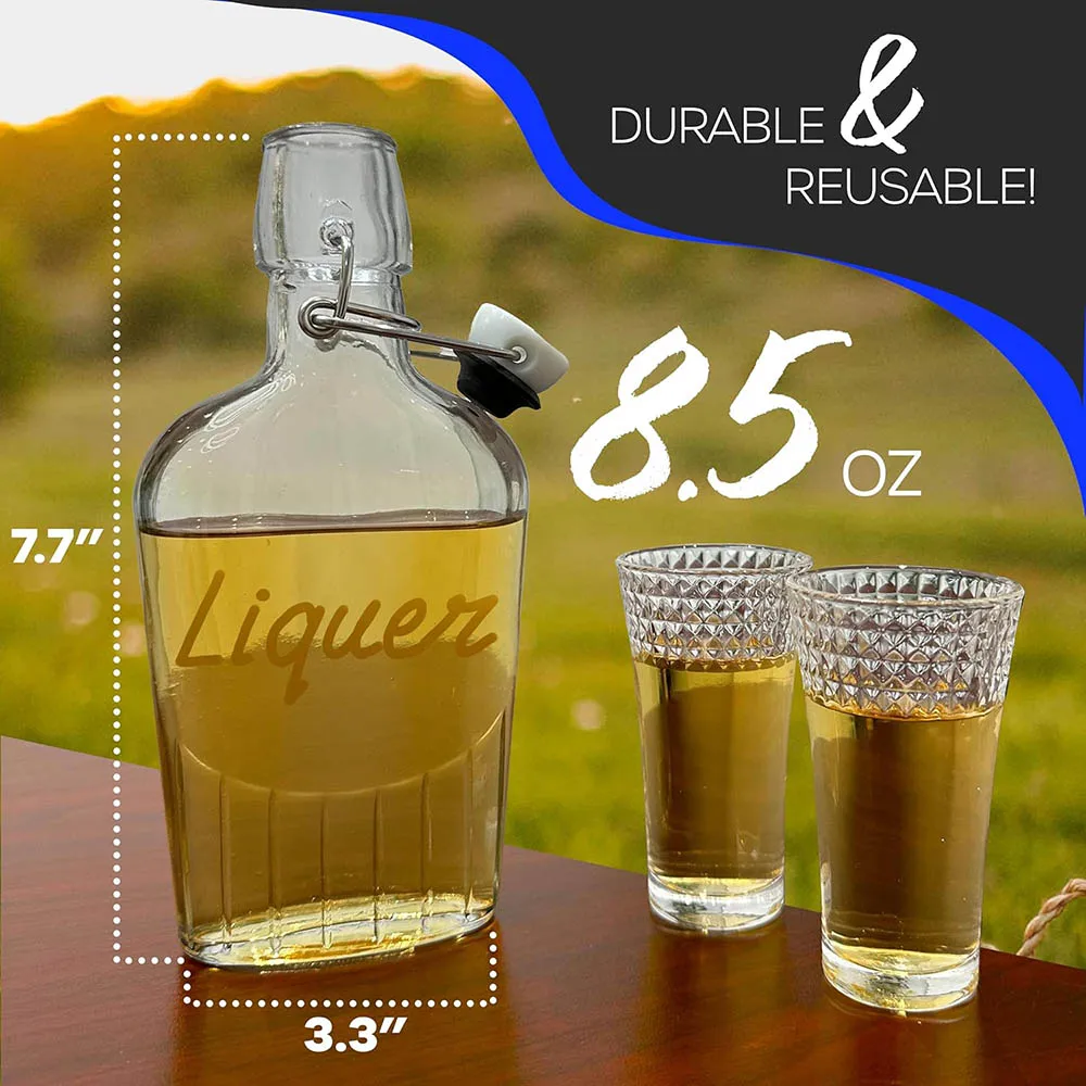 8.5Oz Glass Flask for Liquor Flip Top Glass Bottle Set For Vanilla Extract Bottles,Mini Liquor Swing Top Bottles,Syrup Bottles