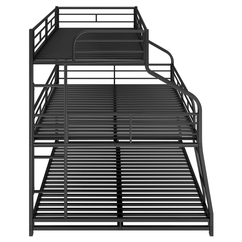 Twin Full Queen Triple Bunk Bed with Long and Short Ladder and Full-Length Guardrails,Black Kid Bed Boys Bed Children Furniture 5