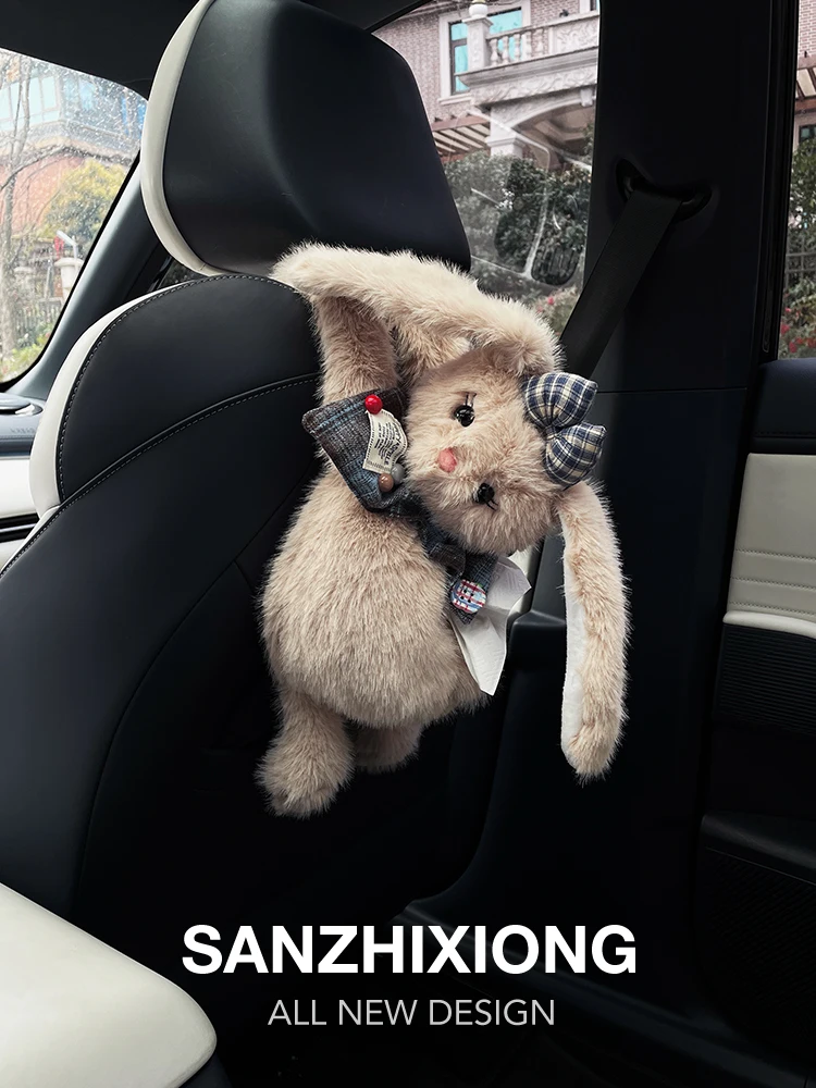 귀여운 차량용 티슈 케이스 걸이형 차량 인테리어 티슈 가방 소녀들을 위한 사랑스러운 곰돌이 플러시 소재 차량용 특수 수납함