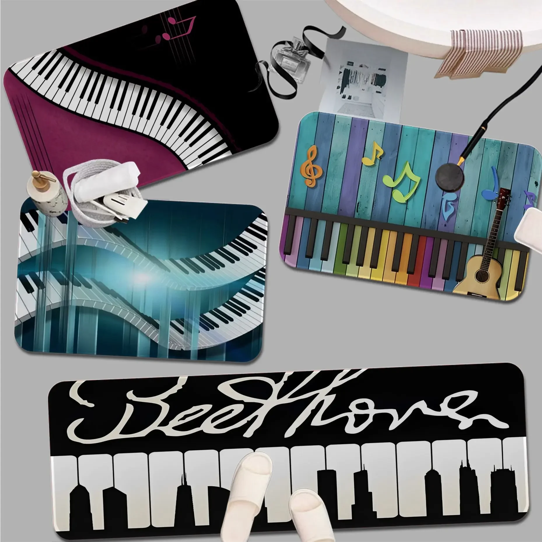 

Piano Music Printed Door Mat Nordic Style Bedroom Living Room Doormat Home Balcony Anti-Slip Hotel Decor Mat