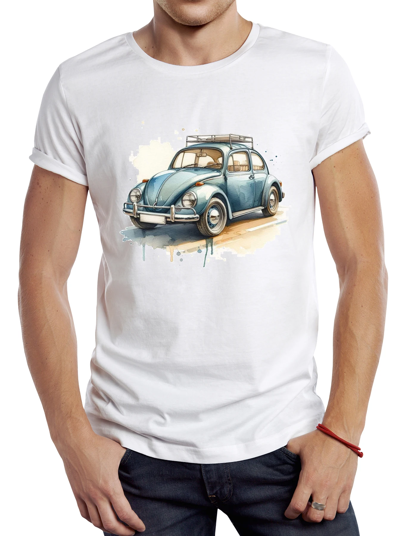 TEEHUB Vintage Gemalt Auto Männer T Shirt Grafik Klassische Sport Autos Tuch Retro Aquarell Auto Tops Hipster T