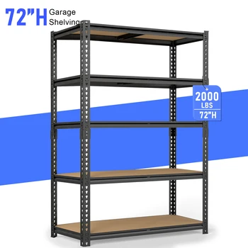 Heavy-Duty Industrial Metal Storage Shelves 72"H, Adjustable Height Shelving Unit Suitable for Garage, Warehouse, Kitchen, Basement - Easy No-Bolt Assembly, Kitchen Closet Tool Storage And Organization, Utility Shelves, Local Warehouse Items 1