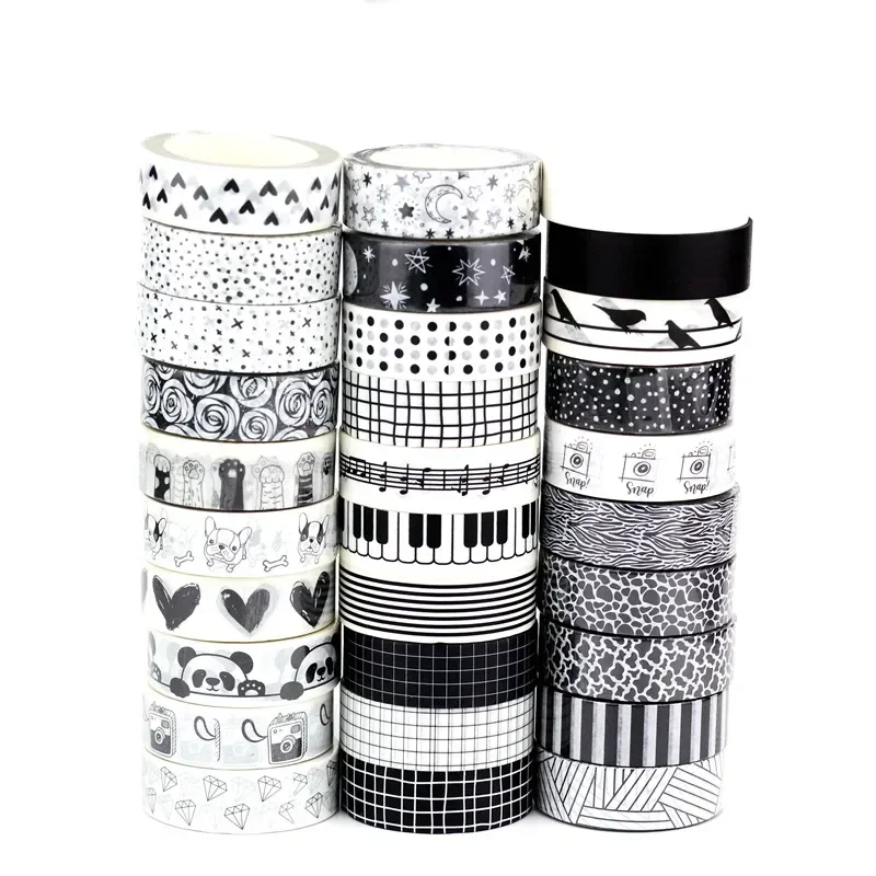 NEW 1PC 10M Decorative Black and White Japanese Washi Tape Set DIY Journaling Adhesive Moon Masking Tape Cute Stationery
