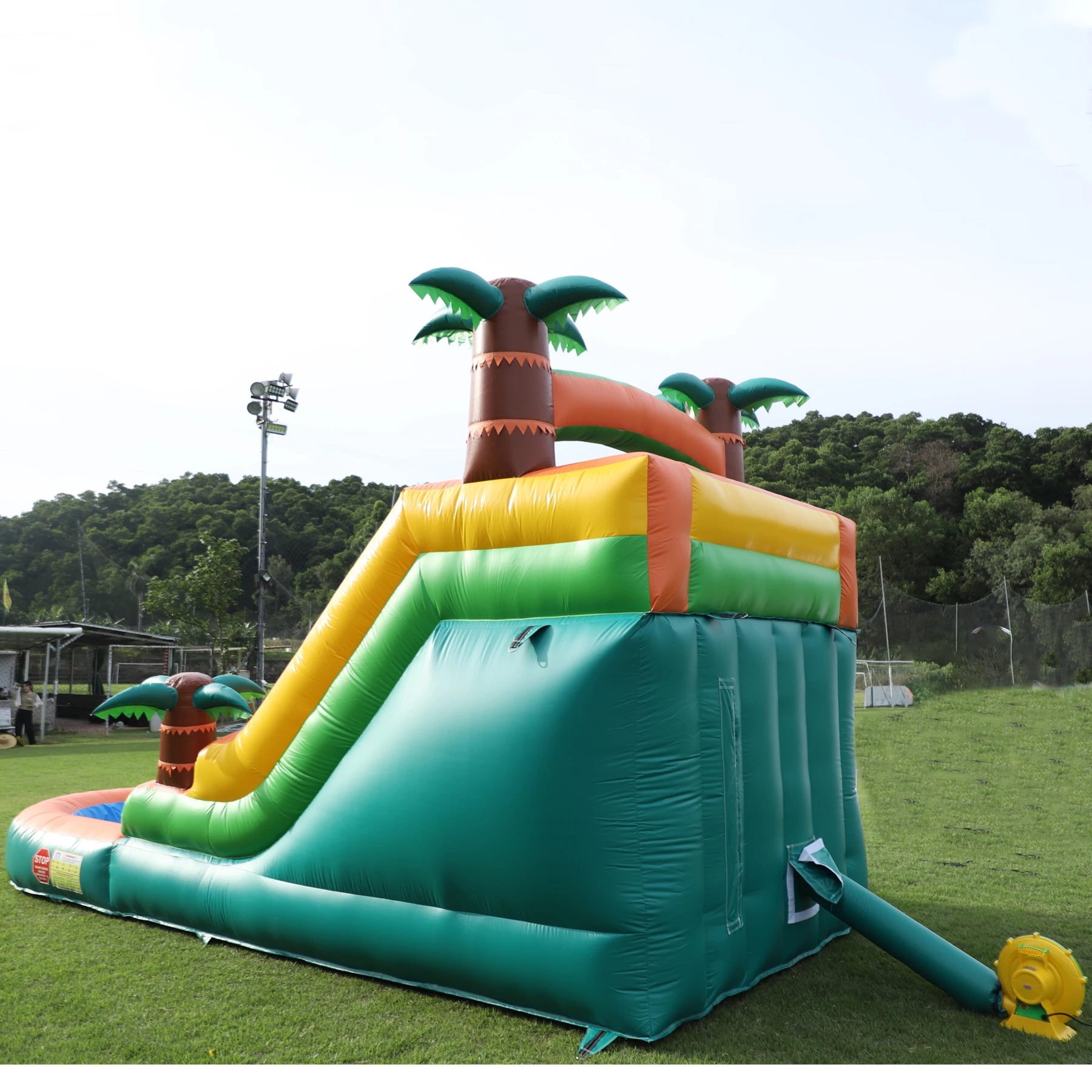 RTS Inflatable PVC Double Water Sildes Ball Pool for Children Jungle Gym Water Play Equipment 1100W Air Blower