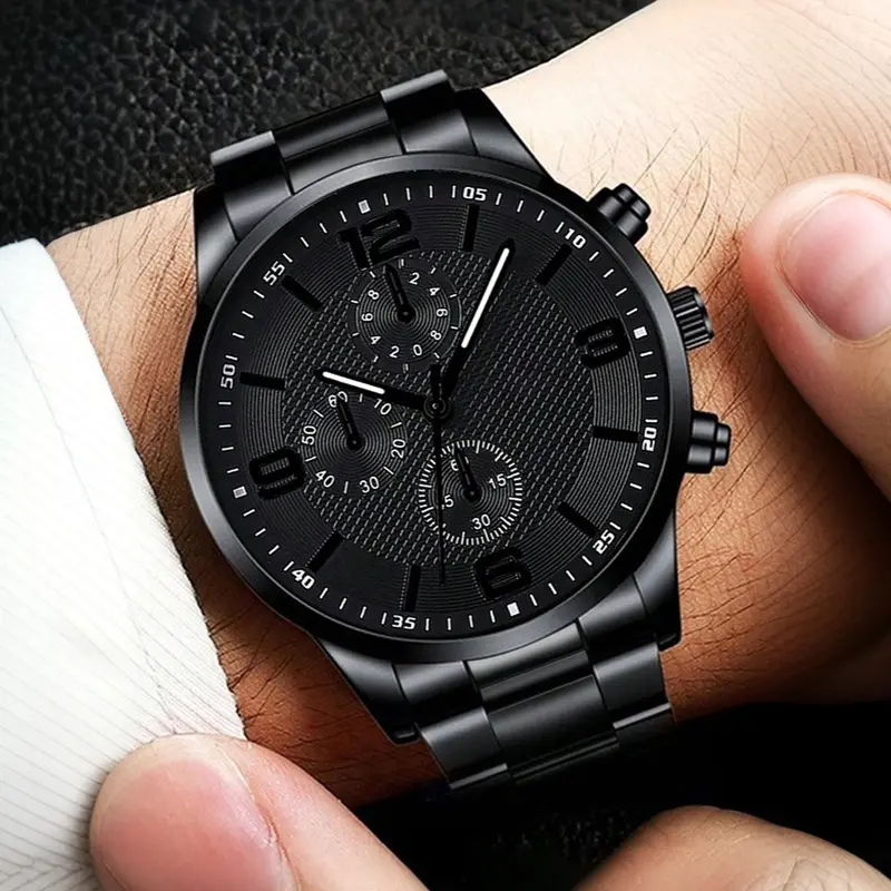 4PCS Business Men's Gift Box Watch Set Fashion Trend Quartz Watch Bracelet Necklace Ring Set Perfect Gift Set for Friends or Dad - Image 2