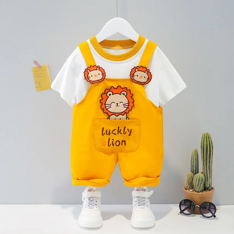 LJW 2022 Cartoon infant Suits Baby Clothing Set for Boys Girls Cute Summer Casual Clothes Set Striped Top+Shorts Kids Clothes Baby Clothing Set near me