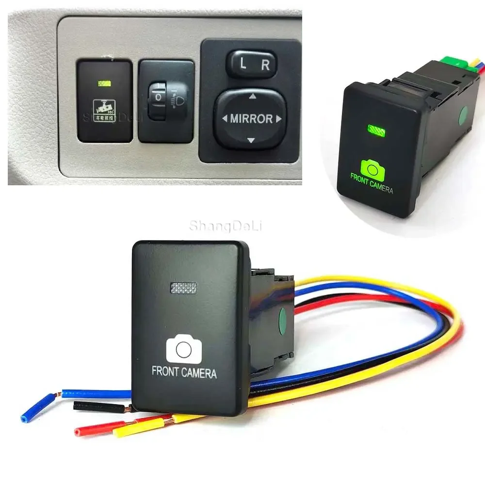 자동차 12V 녹색 LED 라이트 전면 카메라 푸시 버튼 스위치 개조 스위치 액세서리, 도요타 캠리 프리우스 코롤라 프라도 RAV4