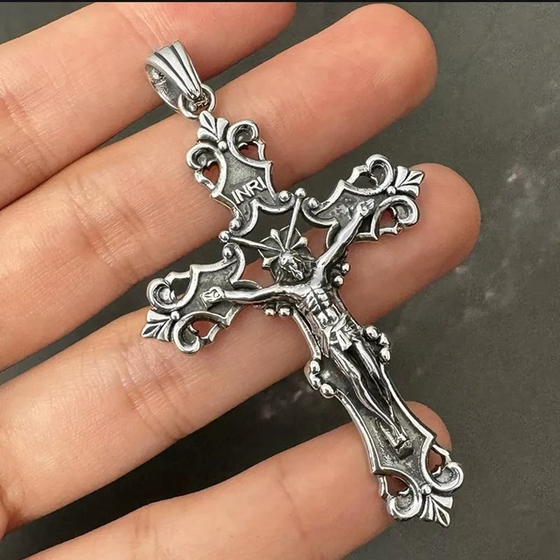 Jesus Cross Necklace Pendant Pure 925 Sterling Silver Fashion