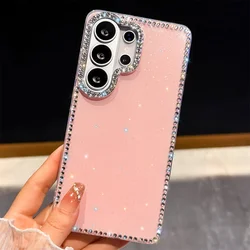 Glitter Diamond Clear Phone Case with Laser Cover Design - Samsung S24Ultra (Glitter Light Pink)