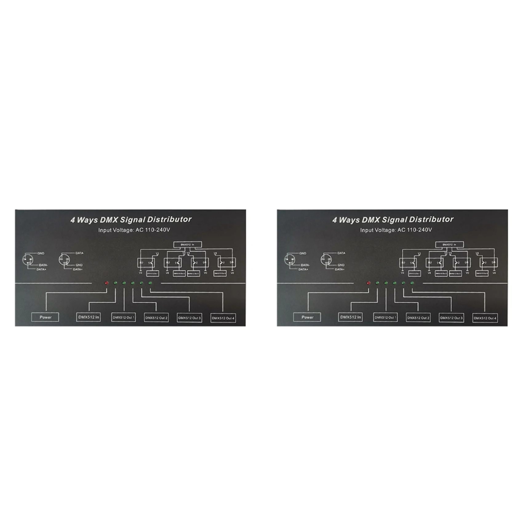 LA-2X AC100V-240V 입력 DMX512 1 4 허브 DMX 신호 리피터 분배기 4 XLR-3 출력 분배기 전력 증폭기 EU 플러그