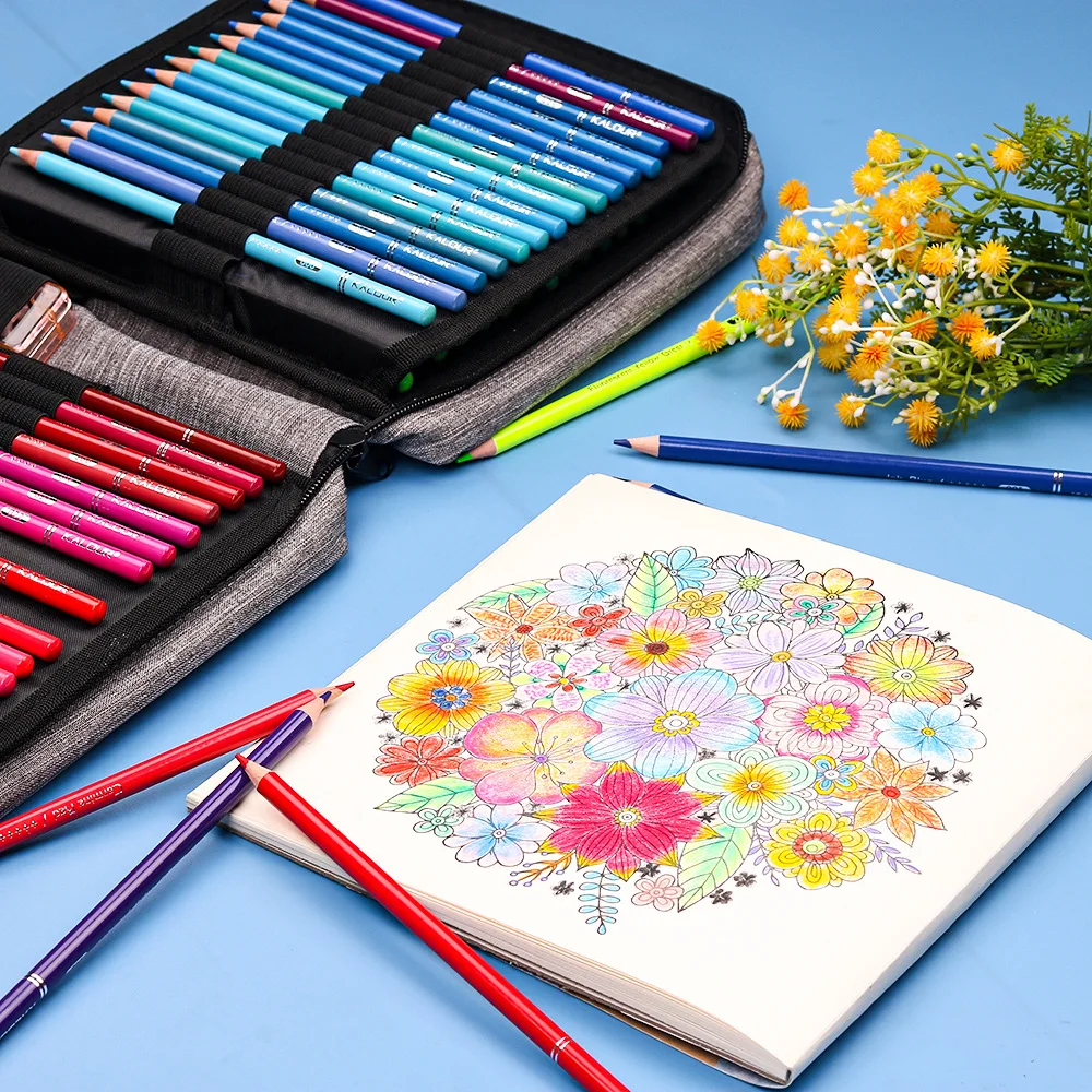 KALOUR 132 Colored Pencils Set,with Adult Coloring Book and Sketch Book,Artists Colorless Blender,Zipper Travel Case,Soft Core,Ideal for Drawing