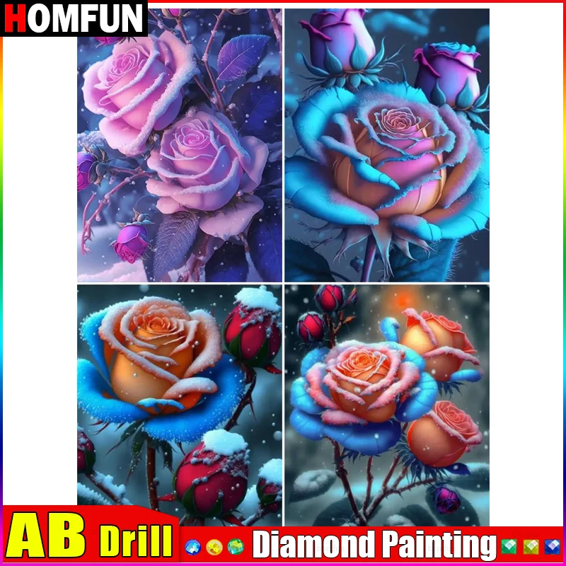 

HOMFUN AB DIY Diamond Painting "Flower Rose leaves" Full Drill Square Round Diamond Embroidery 5D Cross Stitch Decoration Home