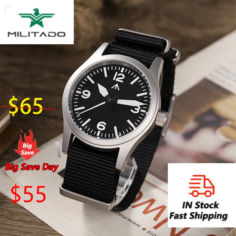 パイロットウォッチ ML05 メカクォーツ VH31 スウィープ運針 Amazon.co.jp: Militado ML05 38mm VH31 クォーツウォッチ