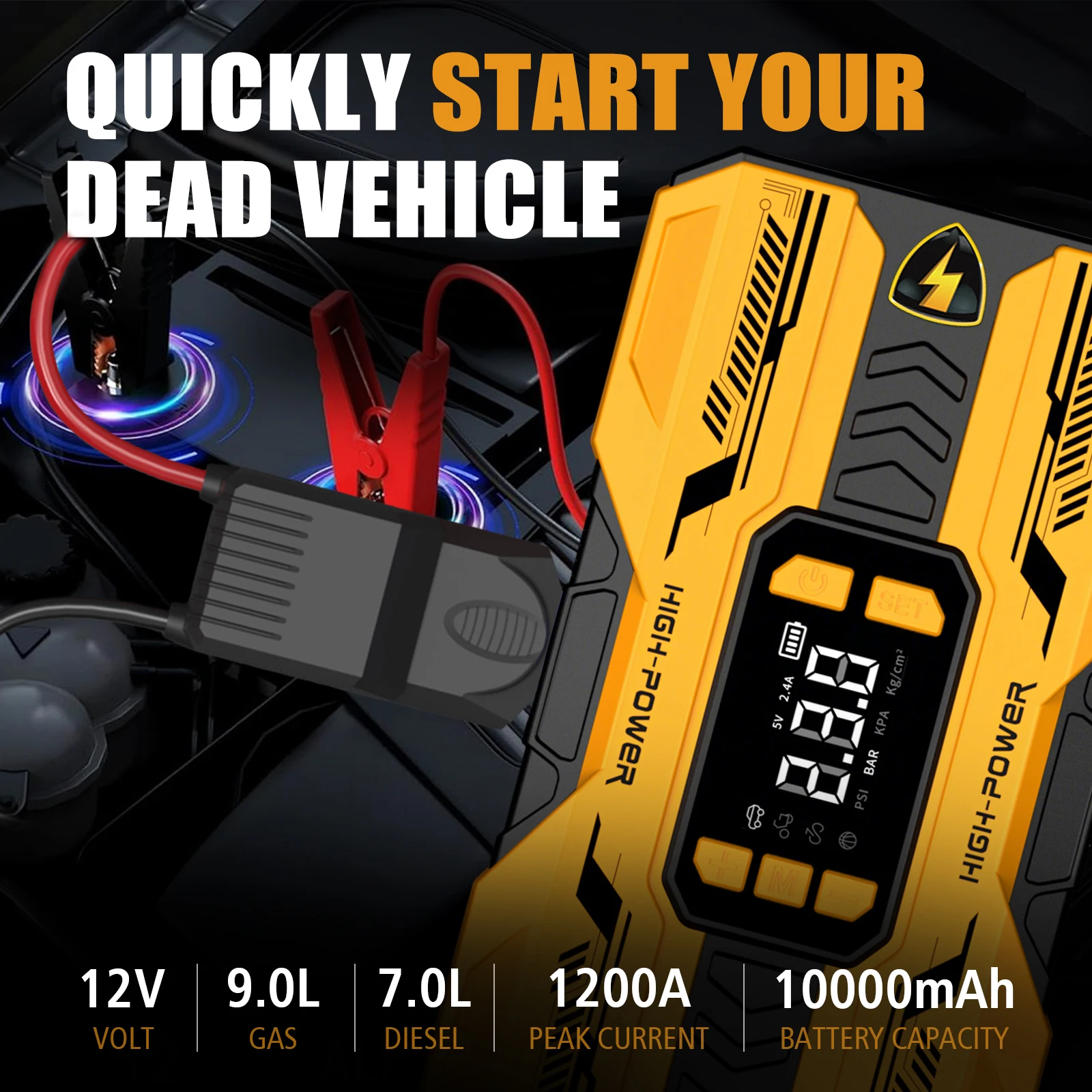 AntPower Power Bank 1200A, démarreur de secours, chargeur portable, booster de batterie de voiture, dispositif de démarrage automatique 12V, démarreur de batterie de voiture d'urgence 1