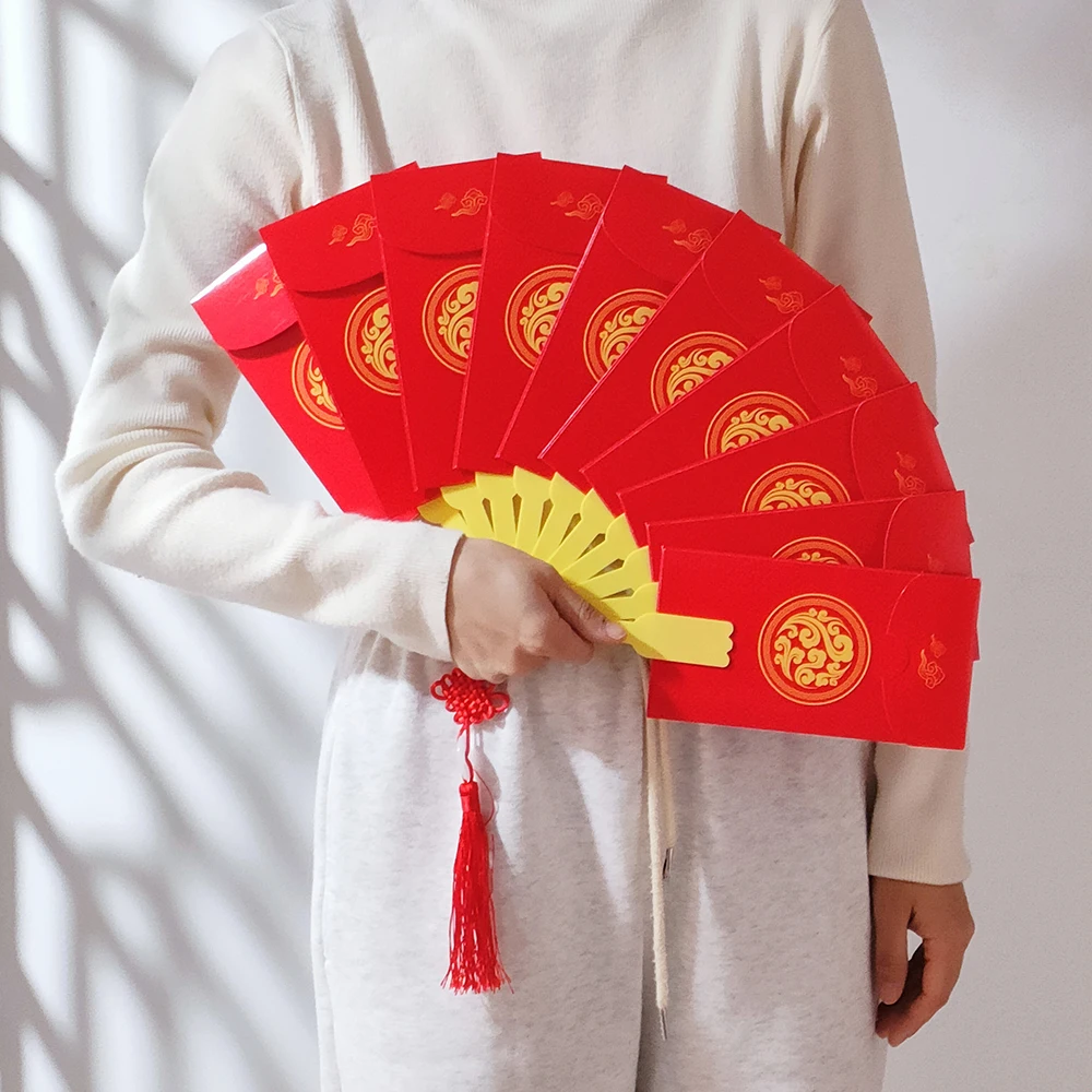 

1/10pcs Chinese New Year Red Envelopes Fan Hongbao Chinese Spring Festival Red Pocket Best Wish Lucky Money Pockets Gift Bag