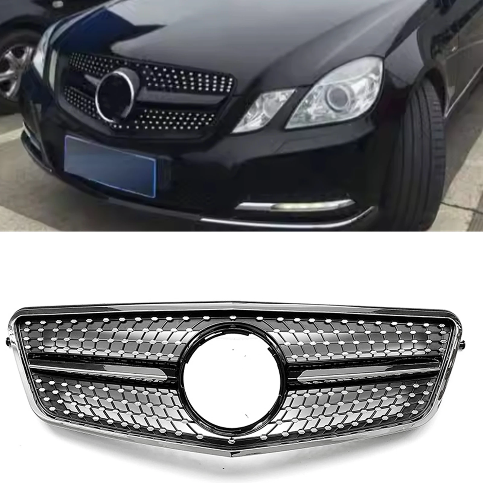 

Передняя решетка для Mercedes Benz E Class W212 2010 2011 2012 2013 E350 E550, черный/серебристый верхний бампер