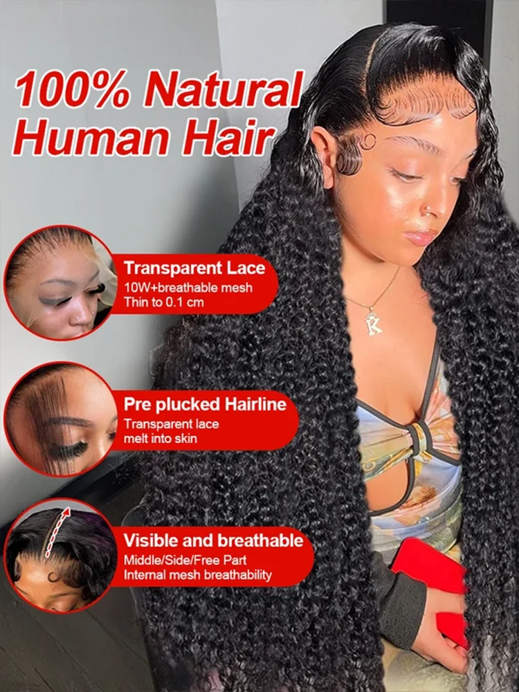 250 Density Human Hair Wigs 100% Transparent Curly Wigs 13x6 Hd Lace Frontal Wig Brazilian High Density Deep Wave Wigs 42 Inch