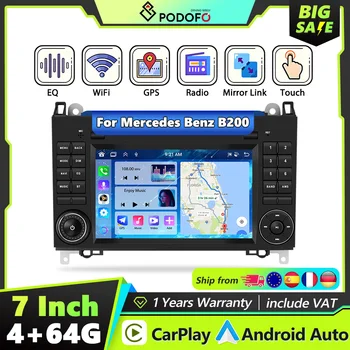 Radio para coche Podofo 2DIN 4+64G con Carplay para Mercedes Benz B200 Sprinter Clase A, GPS, Android Auto, WIFI, Mirror Link, sistema inteligente. 1