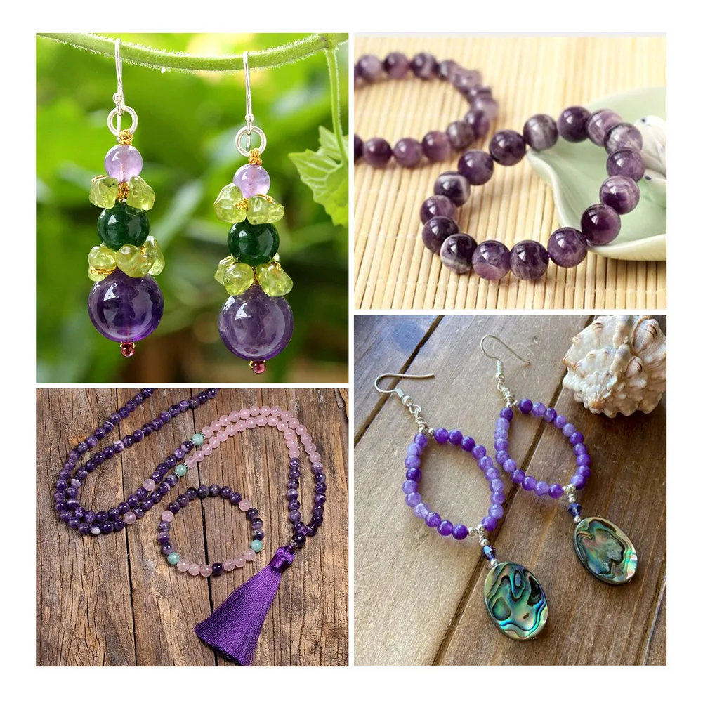 4 Strands Natural Amethyst Purple Beads Crystal Round Loose Spacer Beads For Jewelry Making Bracelet Necklace Supplies 4~10mm