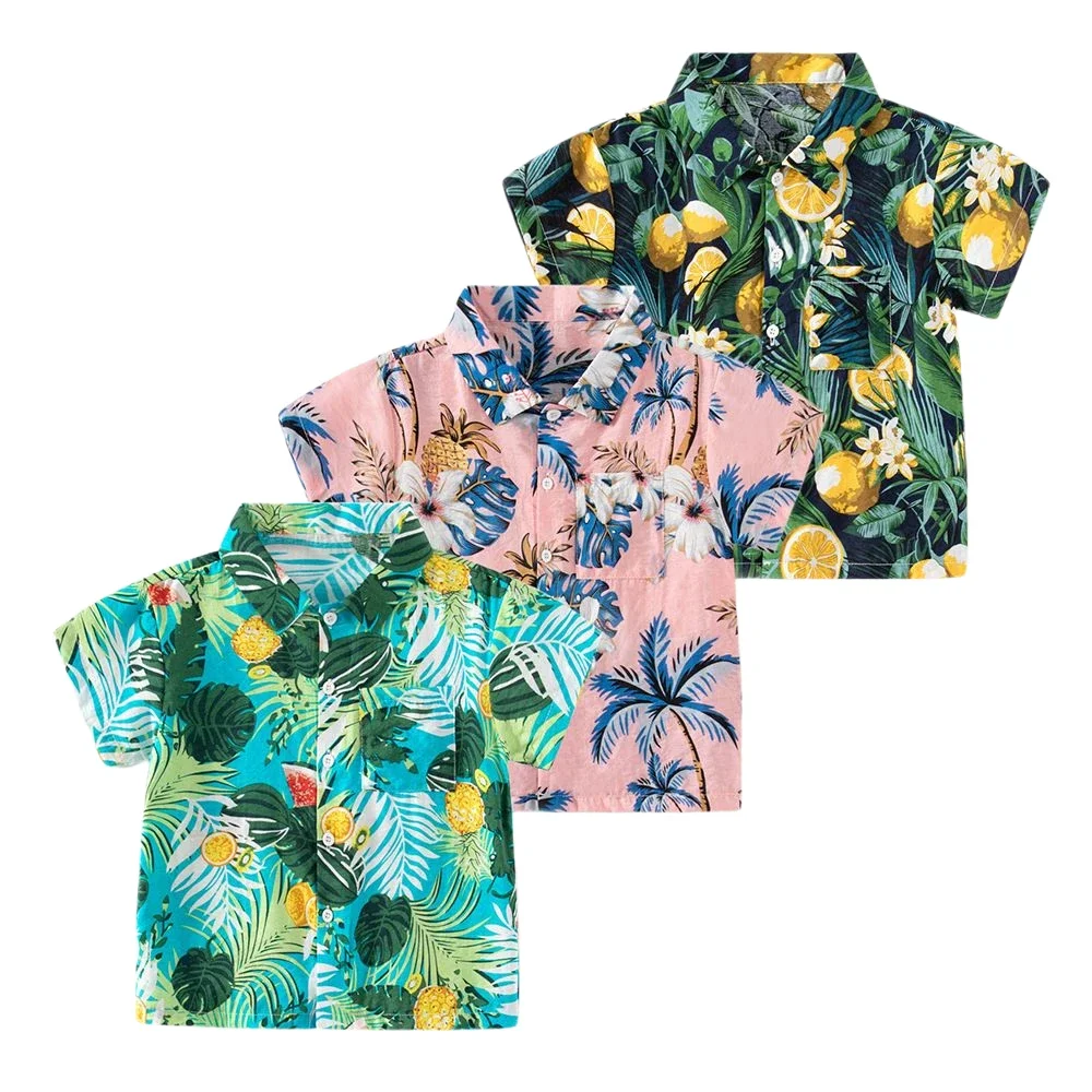 Boys Short Sleeve Shirts Boy Shirt Summer Beach Hawaiian Resort Style Children Floral 2-8Y Lapel