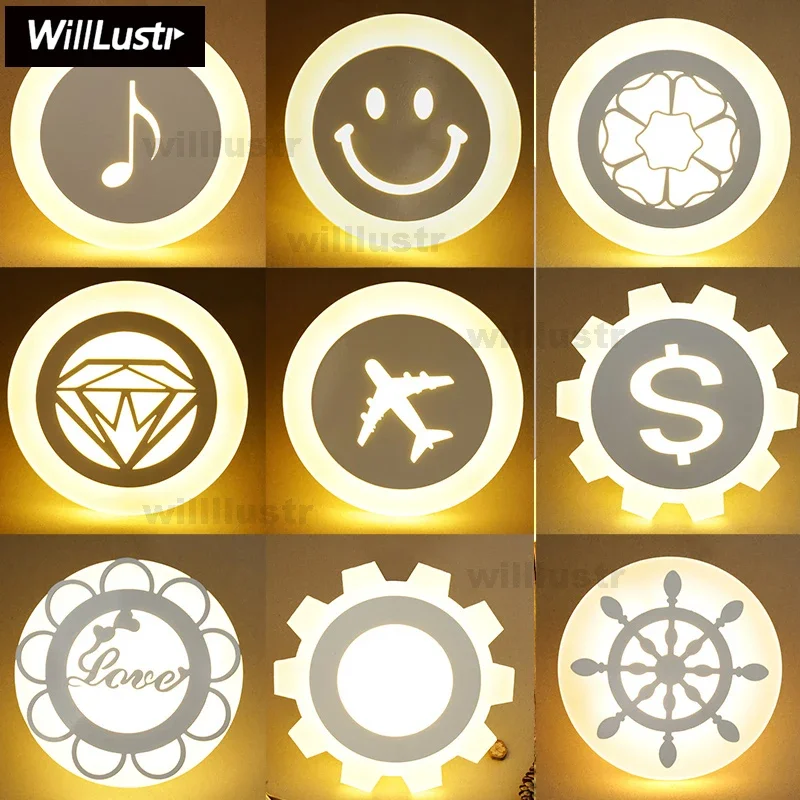 Applique Da Parete A Led Lampada Da Soffitto In Metallo Acrilico Inciso Cartoon Torning Cute Plane Smile Music Diamond Gear Love Night Lamp
