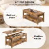 Lift Top Coffee Table with 2 drawers,Wooden Convertible Coffee Table with Storage for Living Room,center Table,Brown,42" 6
