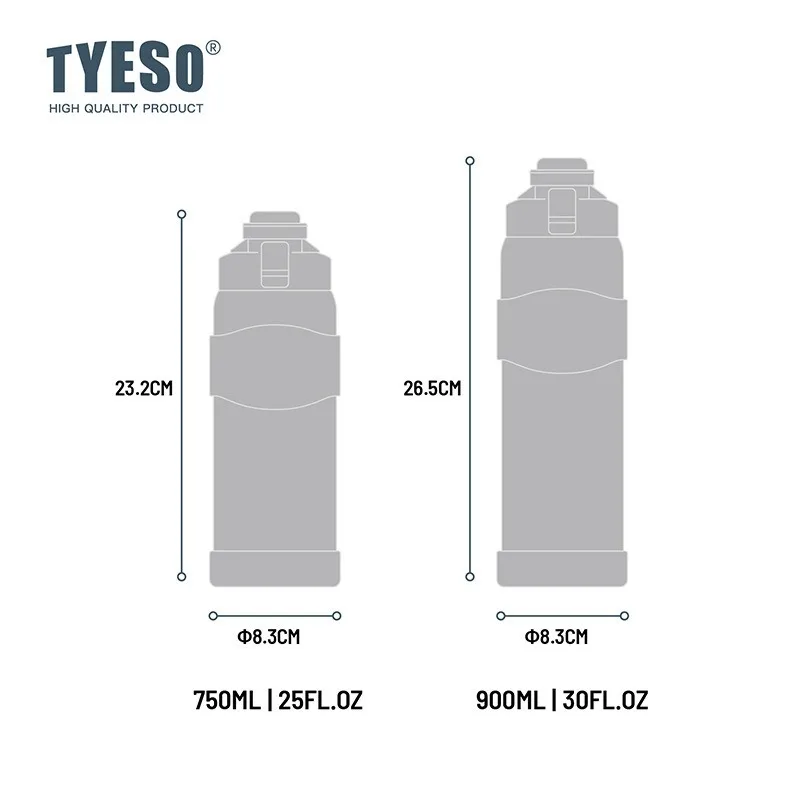 TYESO Vacuum Insulated Bottle 304 Stainless Steel Portable Sports Water Bottle with Straw for Travel Cycling& Outdoor Activities