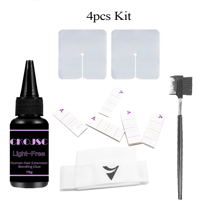 4pcs Kit Hair Extension Adhesive Wig Black Glue v Light-free Tape hair extension glue Non Uv /Led Light Human Hair Bond Glue