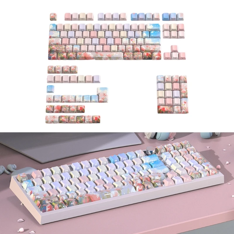 

Double Shot PBT Keycaps 134 Key Colored Rose Mechanical Keyboard Keycap Set DyeSub Sidelit Backlit Keycap P9JB